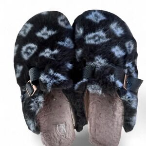 Black faux fur slippers with leopard print DESIGNER INSPIRED